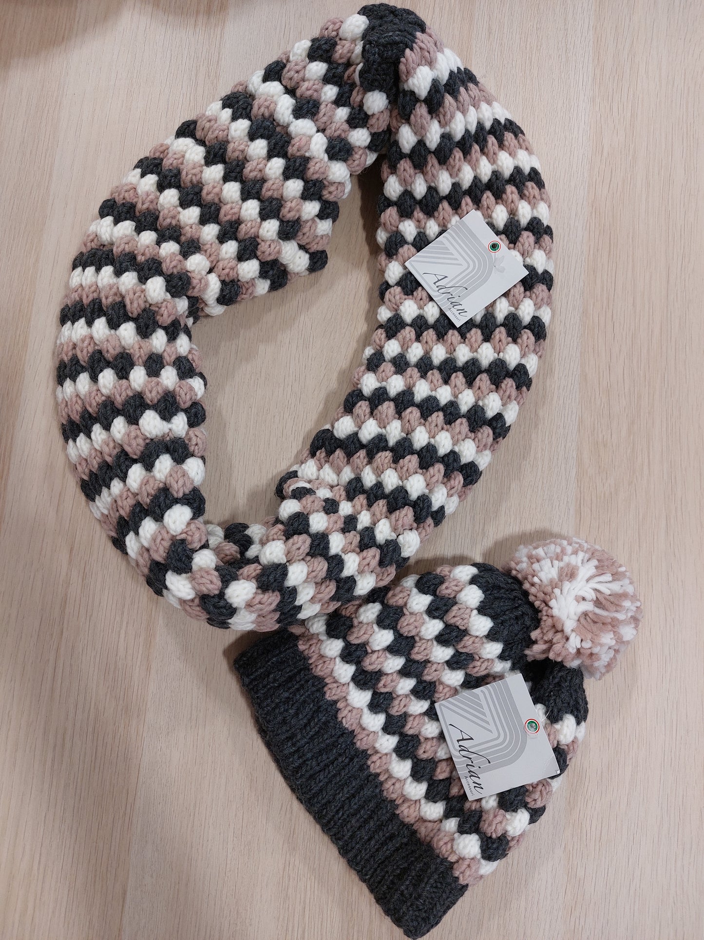 Maxi collo +cappello made in italy misto lana rosa/grigio