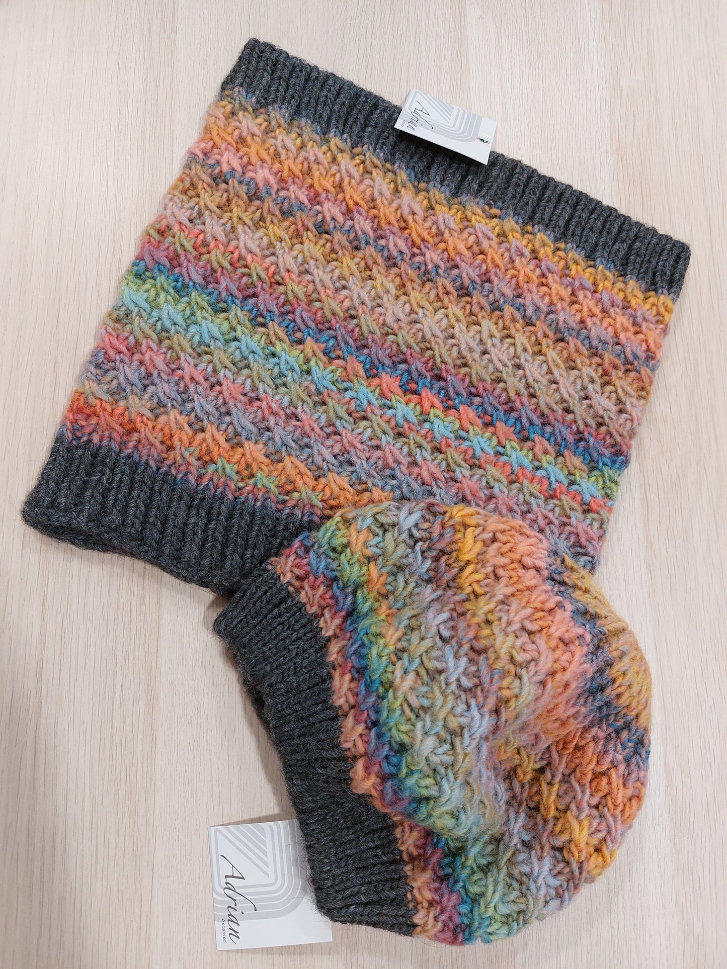 Scaldacollo+cappello made in italy misto lana e Alpaca multicolor