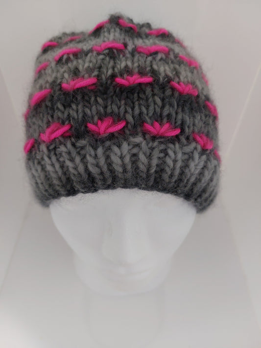 Cappello fatto a mano grey/fluo rosa