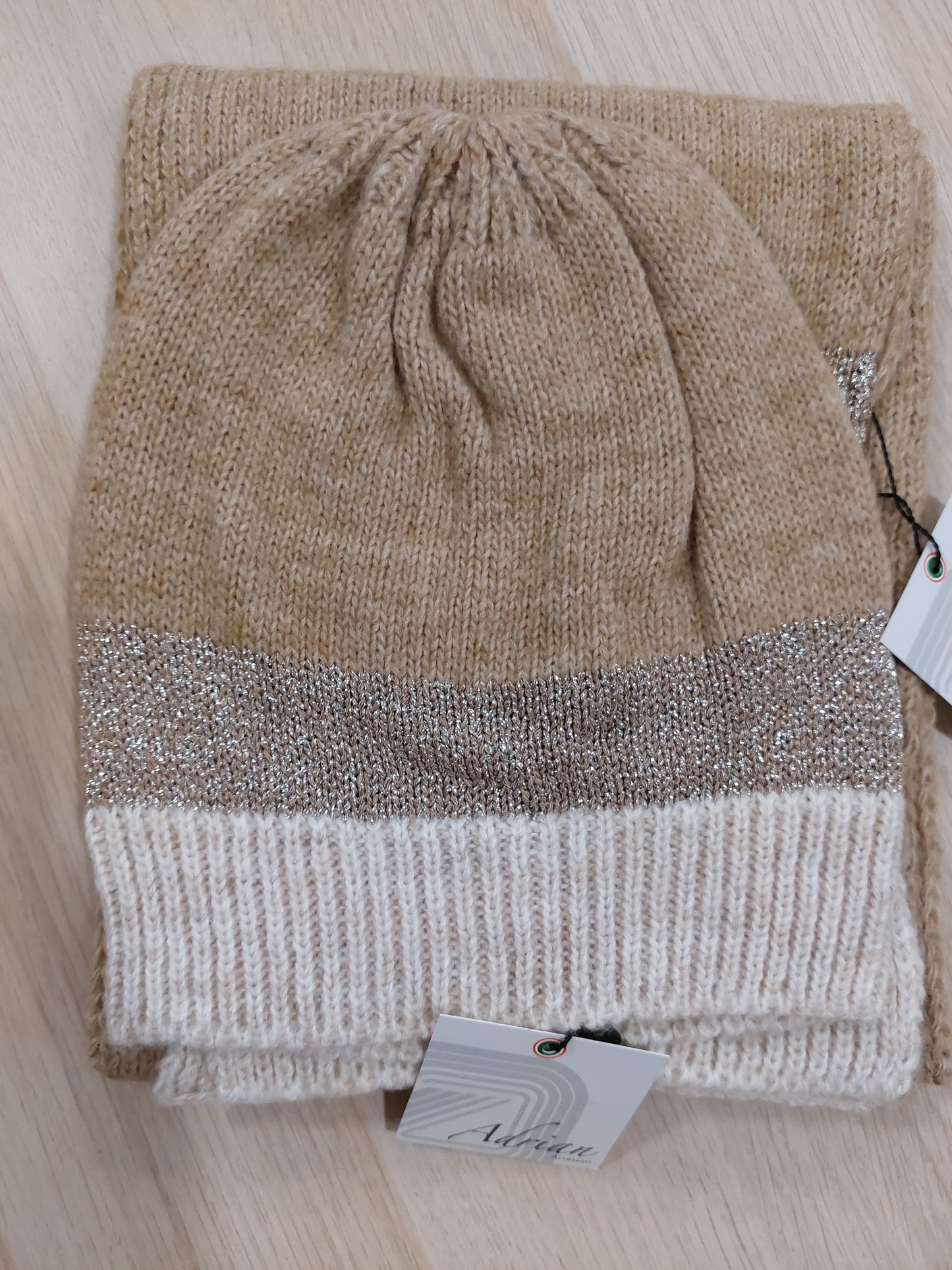 Sciarpa+cappello completo made in italy color beige