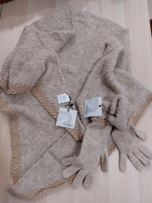 Scialle misto lana + guanti made in italy  beige