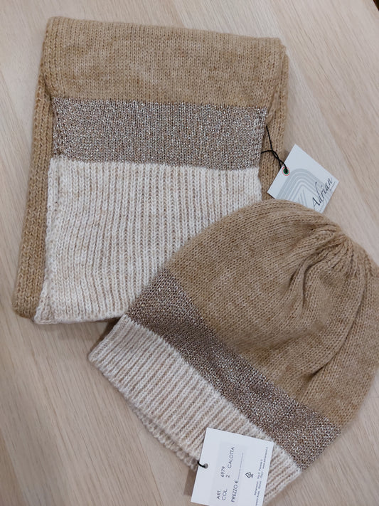 Sciarpa+cappello completo made in italy color beige