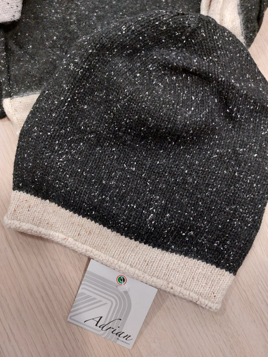 Sciarpa+cappello nero e beige made in italy