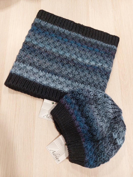 Scaldacollo+cappello made in italy misto lana e Alpaca Blu