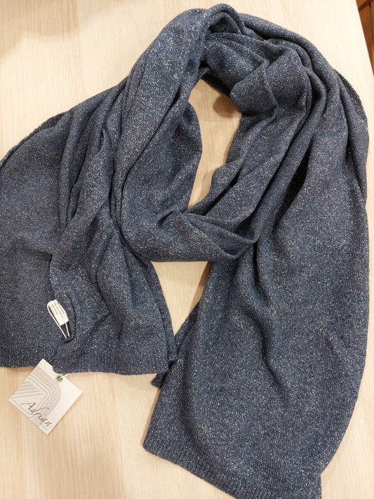 Stola sciarpa misto lana lurex leggera  made in italy colore blu